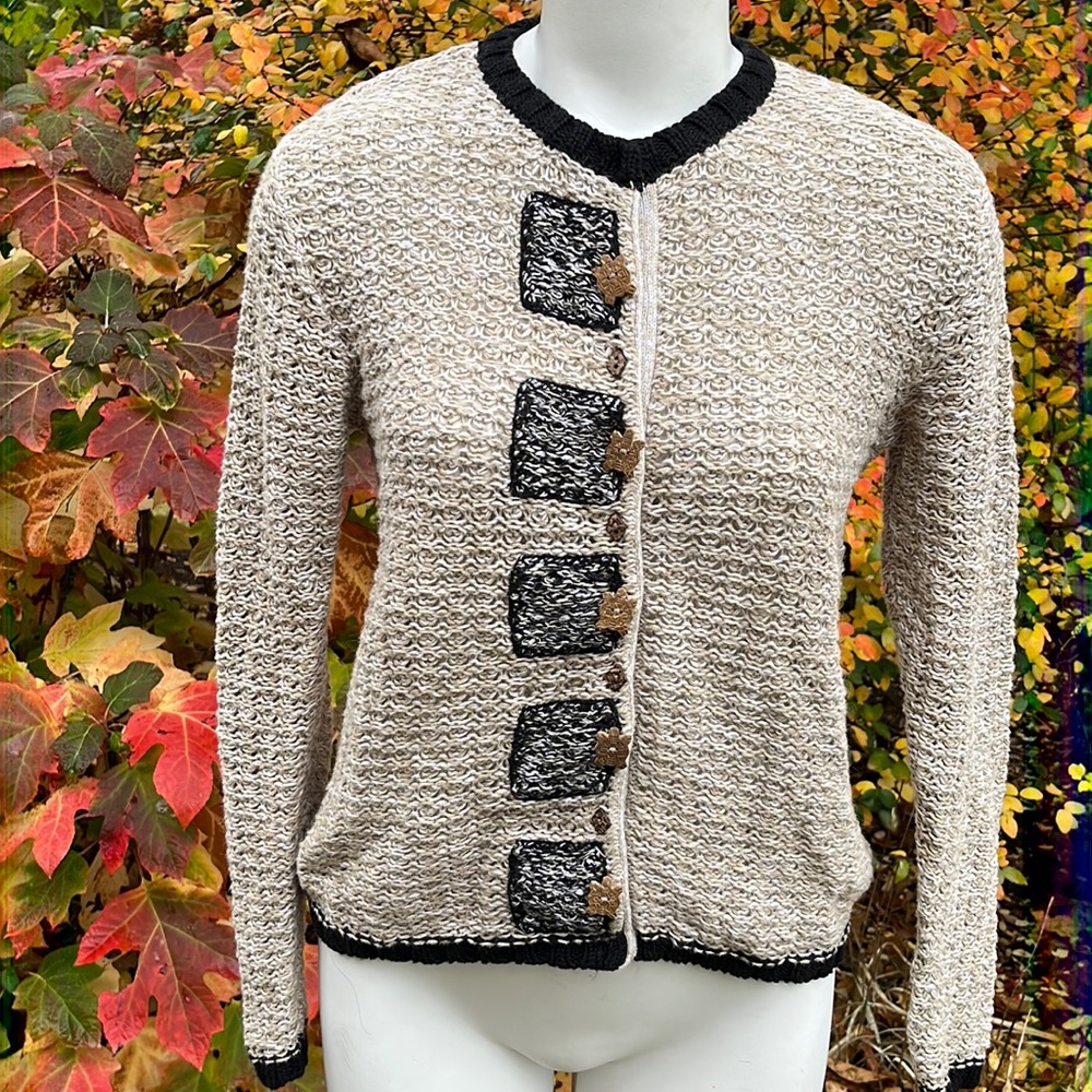 Christopher & Banks embroidered open weave sweater S-M